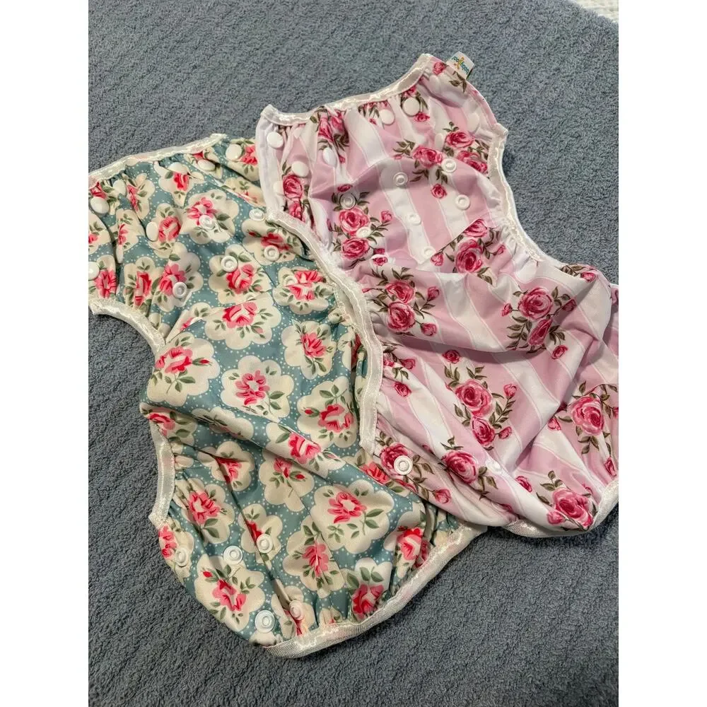Babygoal-Reusable Swim Diaper-2 Pack Snap-Pink Blue White Floral-Girl-Baby Chic
